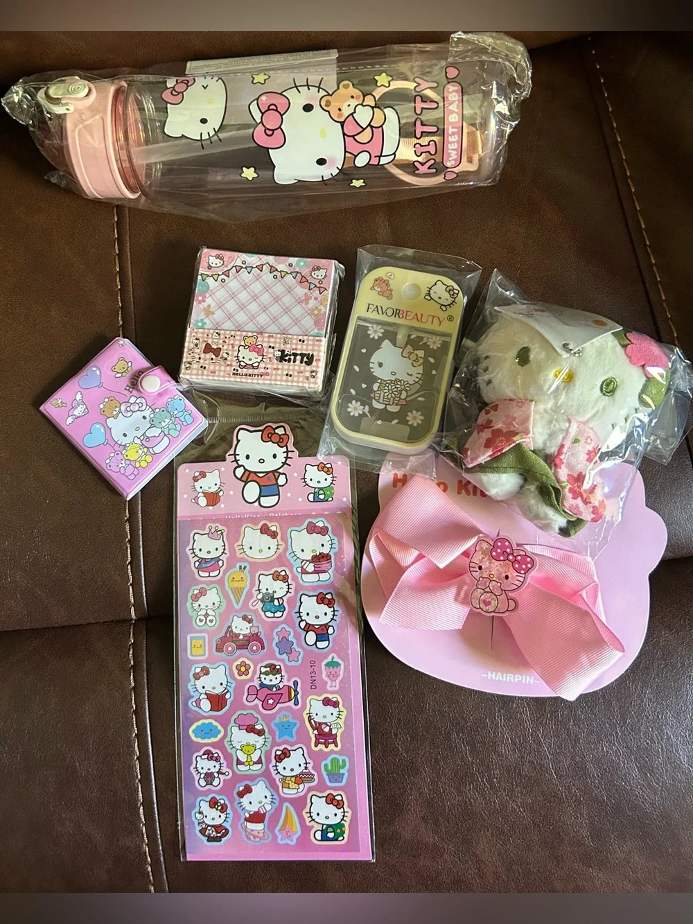 Hello Kitty Pink Accessories Collection with Bottle and Stickers